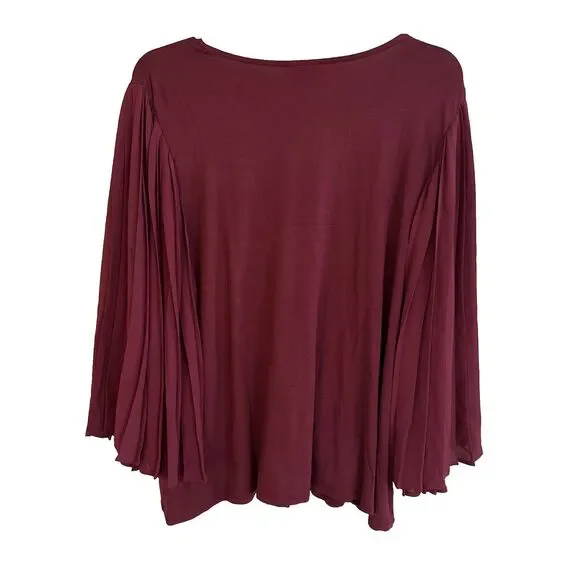 J Jill Bordeaux Pleated Bell Sleeve Top Womens Sz XL V Neck Flowing Dramatic NEW - Picture 8 of 15